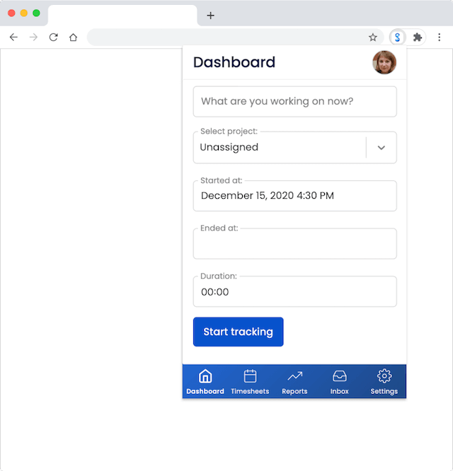 A browser extension for Chrome that shows the chart of goals and time tracking feature.