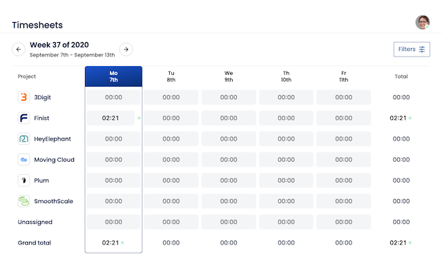 A timesheet that allows you to add time manually for selected projects.
